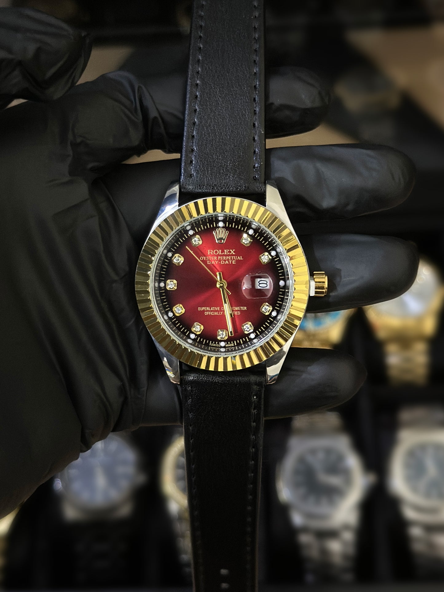 Rolex – Date Just – Black Strap - Red/Golden Dial
