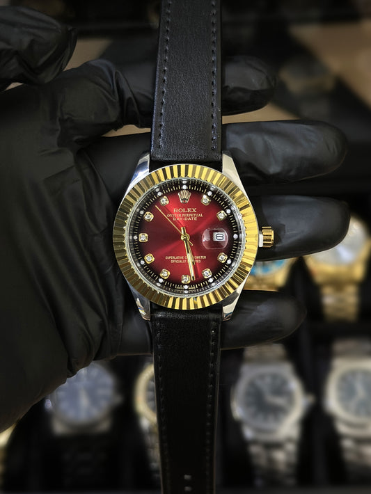 Rolex – Date Just – Black Strap - Red/Golden Dial