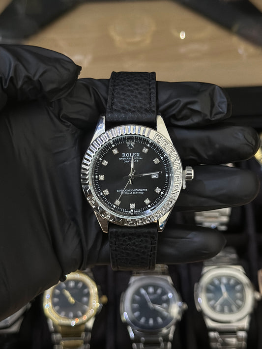 Rolex – Day Date  – Black Strap - Silver/Black Dial